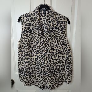 Planet Silk Sleeveless Leopard Print Y2K 100% Silk Blouse, Size M